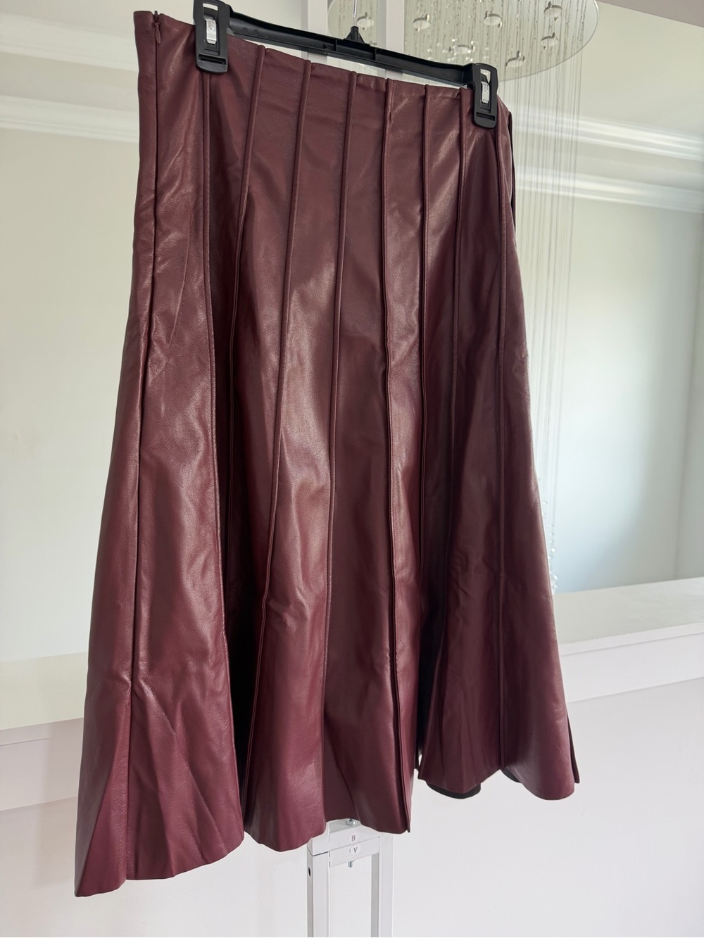 Commense Burgundy Pleated Faux-Leather Midi Skirt - Picture 5 of 8